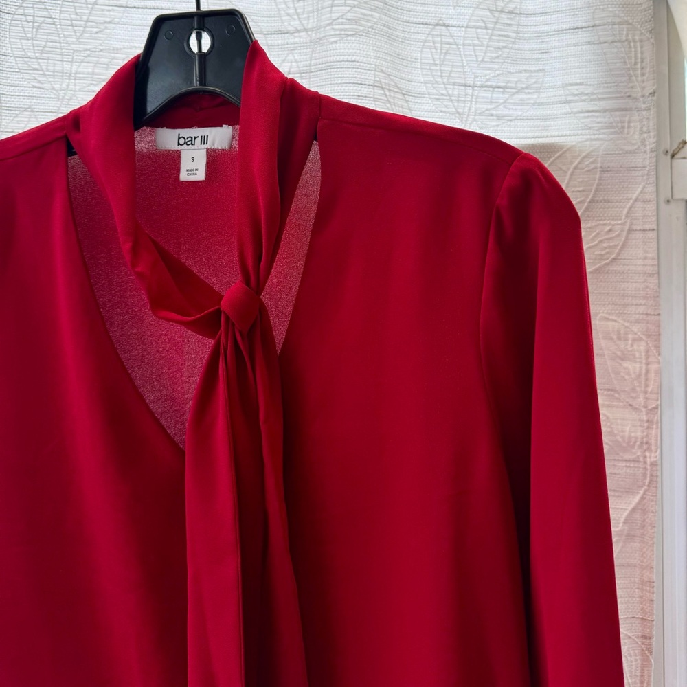 Bar III Red Long Sleeve Tie Front Blouse